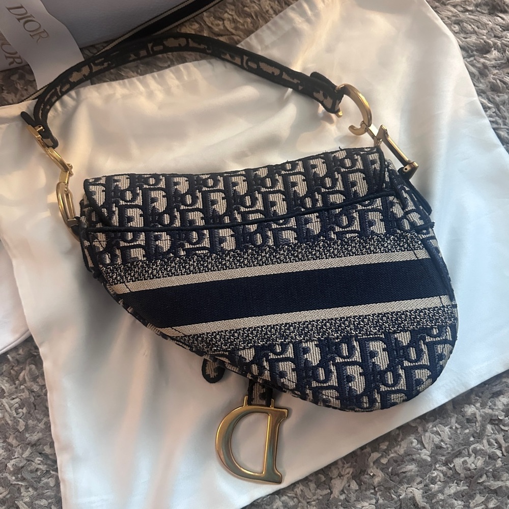AUTHENTIC Christian Dior Oblique Saddle Bag – Blue Jacquard - Picture 8 of 16